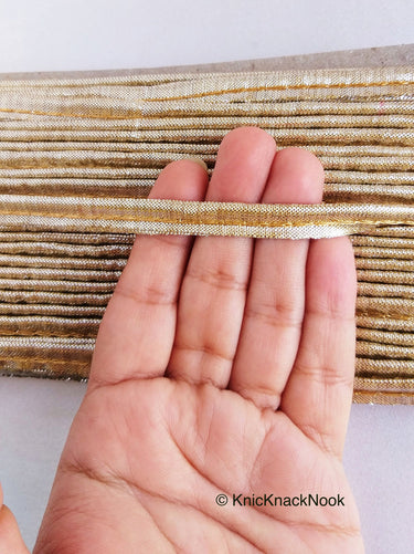 2mm Flanged Insertion Piping on 9mm Band, Silver Gold Fabric Trim